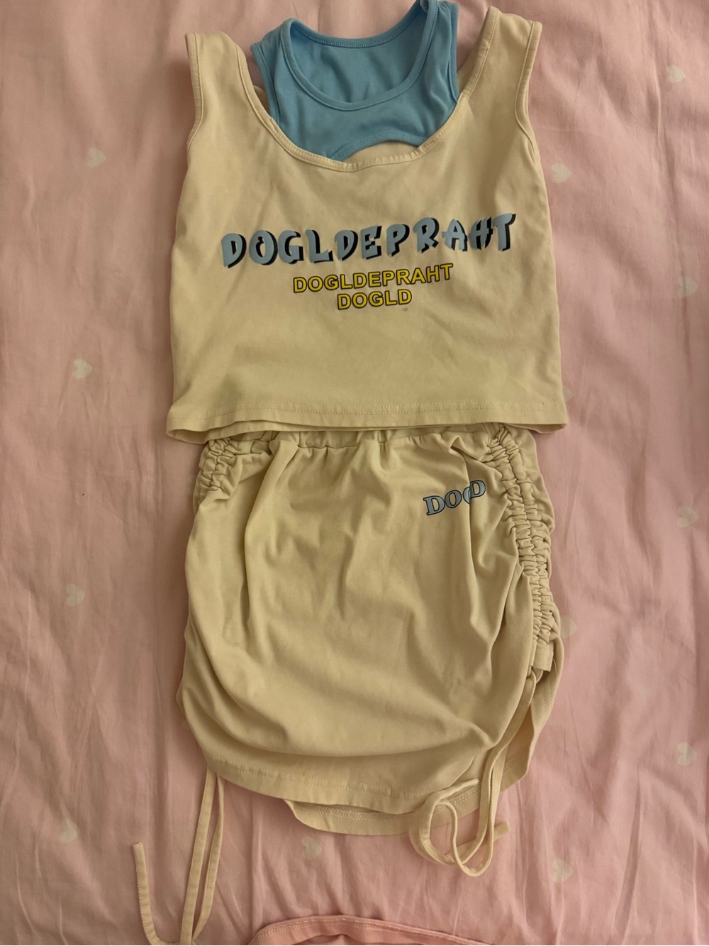 Kids Beige Ruched Skirt and Tank Set